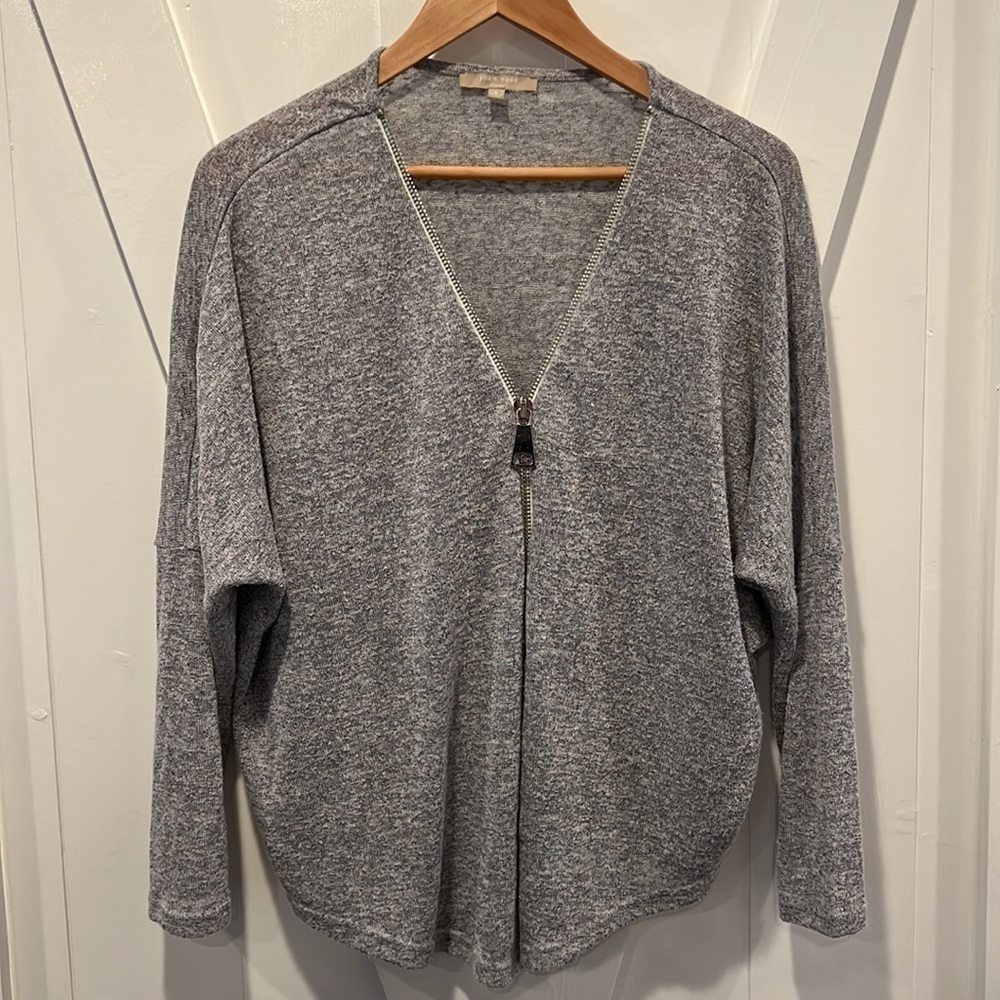 Joan Vass Studio Grey Lightweight Half Zip Oversize Sweater Size Small
